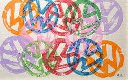 Volkswagen emblems - mixed media on paper - German car brand, color image