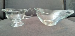 Ajka crystal cream pouring or sauce holder length with handle 17 cm, Jena glass bowl 22 cm long