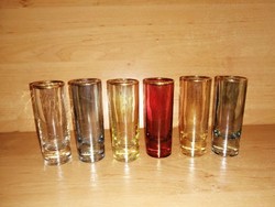 Retro aranyszélű színes üveg csőpohár 6 db egyben - 8,5 cm magas (ap-1)