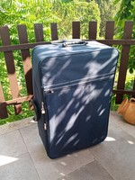Könnyű sötétkék vászon gurulós  bőrönd  - utazó táska