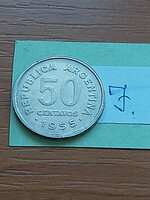 ARGENTÍNA 50 CENTAVOS 1955 Acél nikkel bevonattal, JOSE DE SAN MARTIN #J