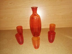 Retro üveg ital kínáló, kiöntő, pohár készlet (32/d)