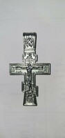 Silver-plated orthodox, pravoslavic double cross pendant, traveling icon, byzantine