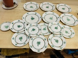 Herend apponyi green 6 flat plates with 8 desserts and extra saucers