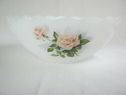 Arcopal fehér üveg kínáló tál rózsa mintával