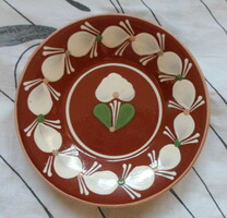 Sárospataki ceramic wall plate, flower pattern 2. (Light brown, white)