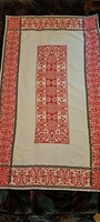 Antique folk linen woven tablecloth (m3987)