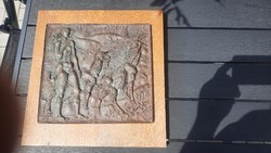 János Meszlényi: young shepherd girl - bronze relief 1961.