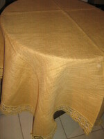 Beautiful and elegant woven tablecloth with a lace edge, new