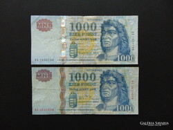 2 darab 1000 forint 2006 - 2015 piros - fekete sorszám