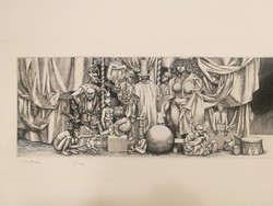 Csaba Rékassy etching, circus, 1/100, rarity