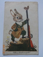 Old graphic Easter greeting card - drawing by Károly Reich