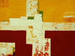 Contemporary artist: white cross - mixed media-canvas painting with a varied surface