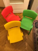 3 new plastic children's chairs. Made in China, but I bought them in Austria. Size: seat length 25 cm