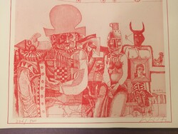 Würtz Ádám litográfiája/linometszete: Carnival of puppets, 226/500