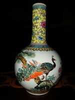 Gyönyörű antik páva festésű kínai váza