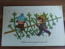 Régi rajzos karácsonyi képeslap, rajz: Sóti Klára, 1968