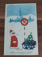 Régi rajzos karácsonyi képeslap, rajz: Rozs Endre, 1966
