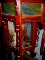 Régi, kínai sárkányos  faragott, kézzel festett  üveg betét lámpa lampion