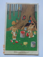 Old graphic Easter greeting card - László Réber drawing