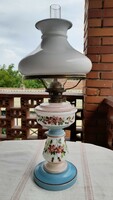 Milk glass table kerosene lamp, painted, flawless, all original on it, 52 cm high