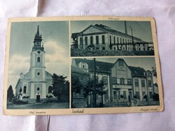 Tábori posta  1940  Sarkadi képeslap: cukorgyár, iskola, templom