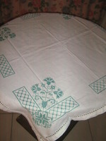 Beautiful hand-embroidered cross stitch azure tablecloth