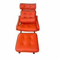 Reinhold adolf orange leather design armchair and footstool - b390