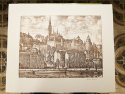 Etching by Vladimir Szabó, the castle from Pest