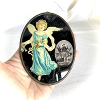 Religious object, mariazell memorial glass image depicting an angel glasbild mit maria mutter gott