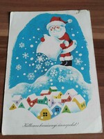 Régi rajzos karácsonyi képeslap, rajz: Boór Vera,1975