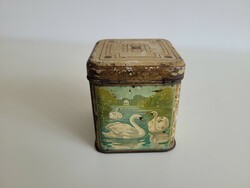 Old metal box frank coffee can with swan pattern