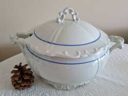 Zsolnay soup bowl with blue stripe