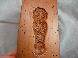 Antik faragott fa mézeskalács forma ritka dupla pólyásbaba iker baba mintával 19. sz. cukrász forma