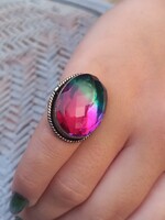 Vivid modern synthetic melon tourmaline silver ring size 7 ¹