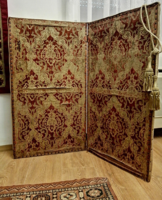 Antique, extremely rare, unique screen, velvet brocade pattern, riveted sides.