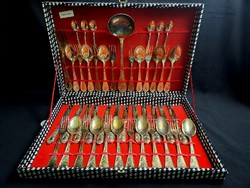 Old Italian gold-plated 12-person cutlery set in a box