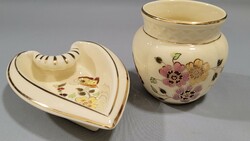 Zsolnay pillangós kézzel festett porcelán kaspó és gyűrűtartó tál