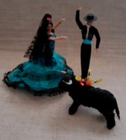 Marked espana estrellita spanish dancer in silk dress with dancing male bull