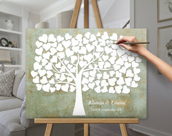 Wedding guest book fingerprint tree 60x40 cm canvas image heart tree