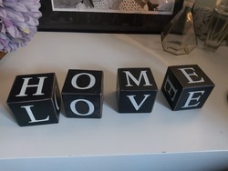 4 wooden cubes 7 cm, love home care etc