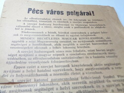 RÖPLAP  Pécs 1956.    A szovjet katonai pk.  felhívása a  pécsi lakosokhoz