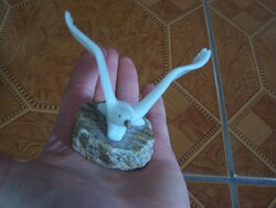 Rare! Milk glass bird with spread wings on marble