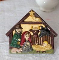 Beautiful nativity scene, glazed ceramic wall picture