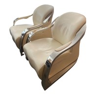 Pair of design aluminum white leather armchairs - b374