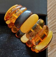 Beautiful multi-colored Baltic amber bracelet strung on a flexible rubber band