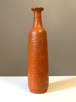Orange-colored, marked, thick village retro ceramic vase with plastic surface, 42 cm
