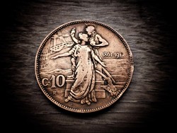 Olaszország 10 Centesimi, 1911 50 éves a Királyság RITKA!