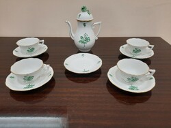 Herendi zöld virágmintás porcelán kávéskészlet, kávés készlet
