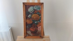 (K) flower still life painting 29x53 cm with frame